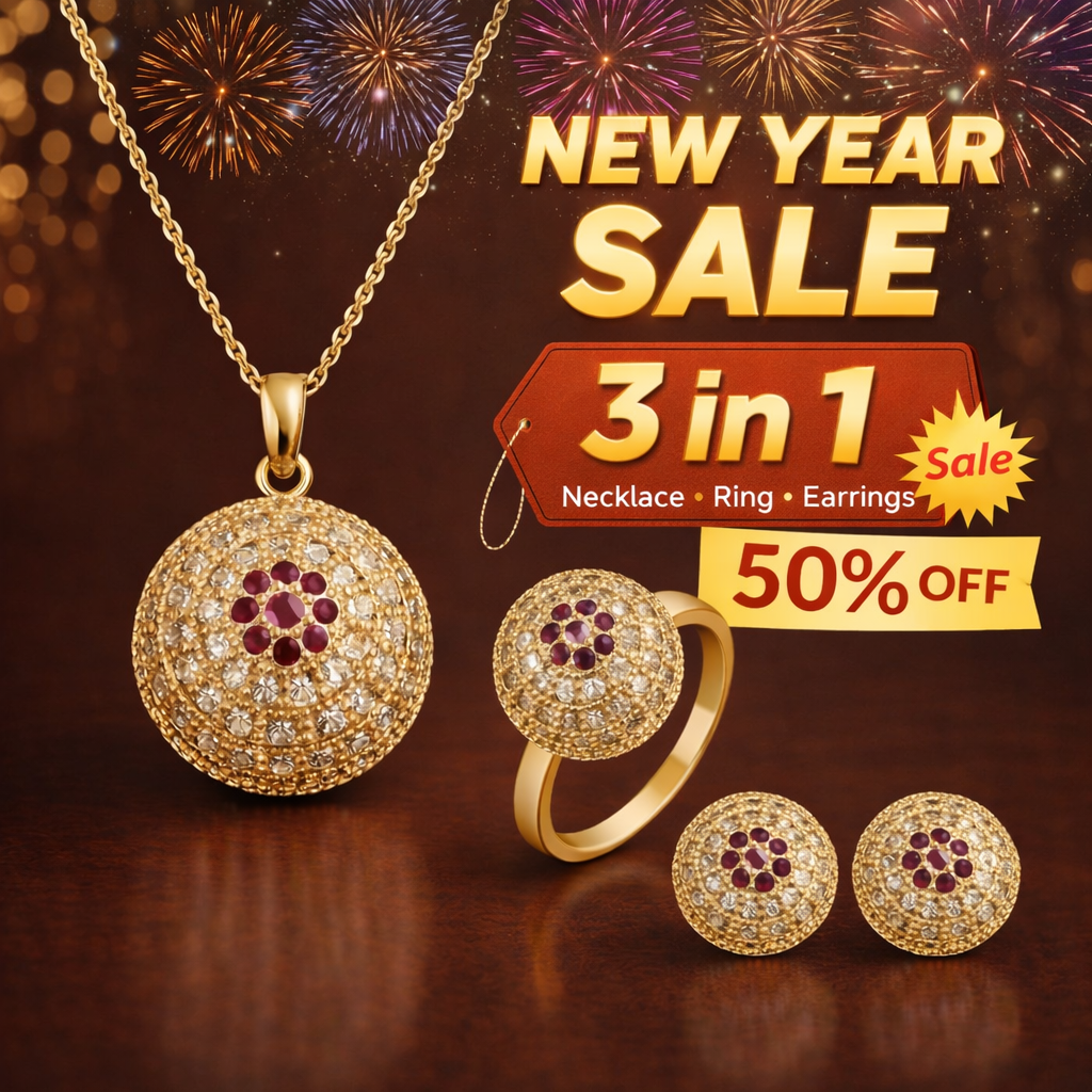 Premium 3-in-1 Party Gold Jewelry Set – Necklace, Ring & Earrings